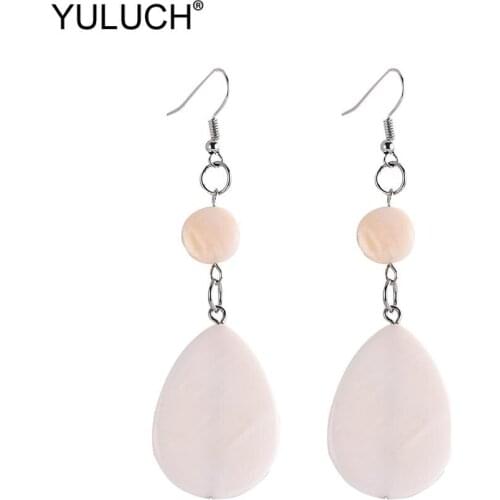 YULUCH Pop Pompom Pom Pom Pendant Earrings For Women Fashion Natural Shell Long Water Drop Jewelry Trendy Hanging Earrings Party
