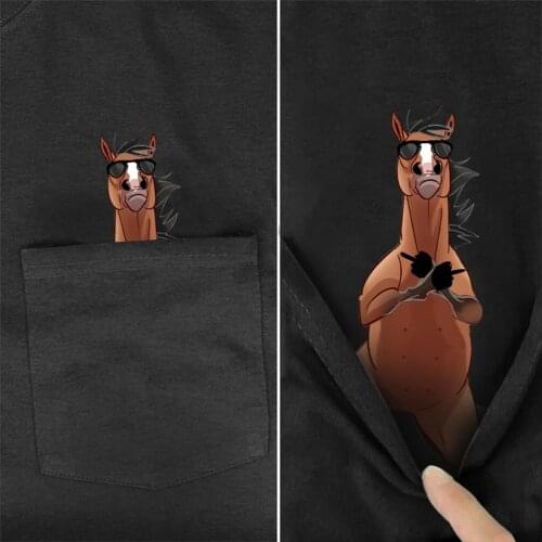 Funny T Shirt Fashion Brand summer pocket horse printed t-shirt mens for women shirts Hip hop tops funny cotton tees