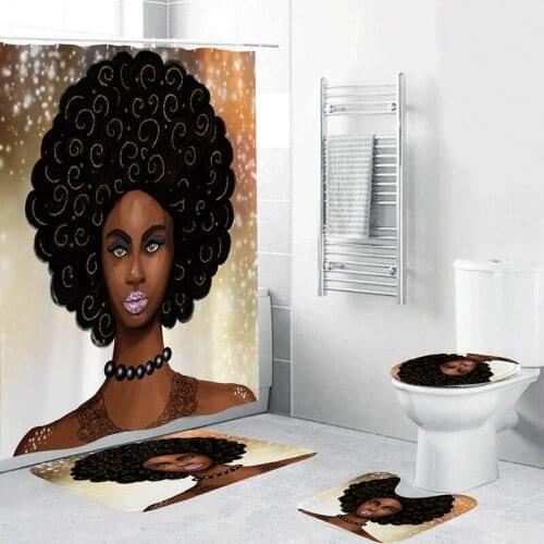 3D African Black Women Pattern Shower Curtain Set Waterproof Bathroom Curtains Soft Anti-slip Bath Rugs Toilet Cover Carpets