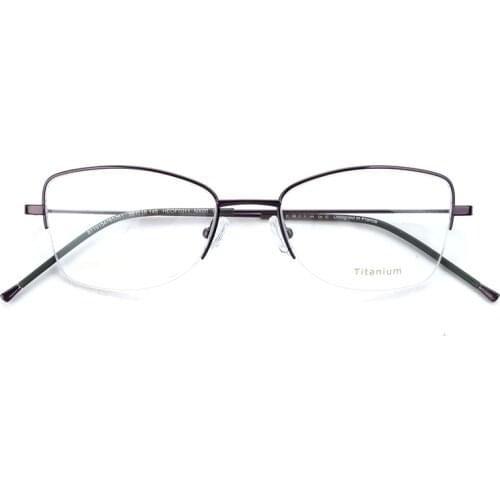 Womens Pure Titanium Myopia Glasses Frame Super Lightweight Half Rim Silver/Violet/Champagne/Coffee