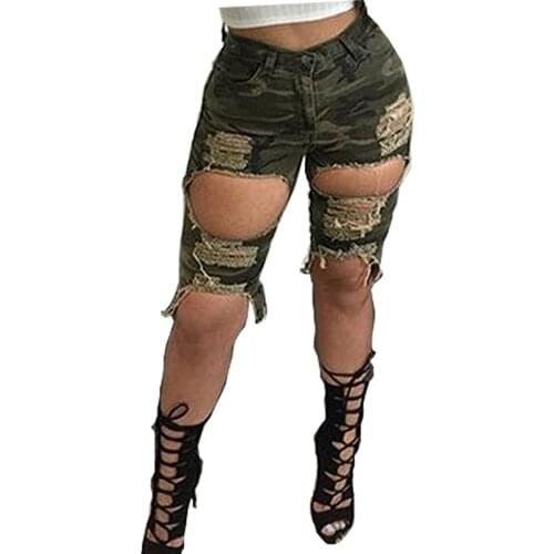 Womens Sexy Colorful Hole Bermuda Destroyed Ripped Outfit Shorts Denim Pull-on Hot Pants Cut Up Jeans Plus Size