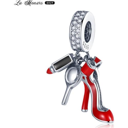 La Menars New Lipstick Dangle Fit Original Pandora Charm Bracelet Genuine 925 Sterling Silver For Women Jewelry DIY Making