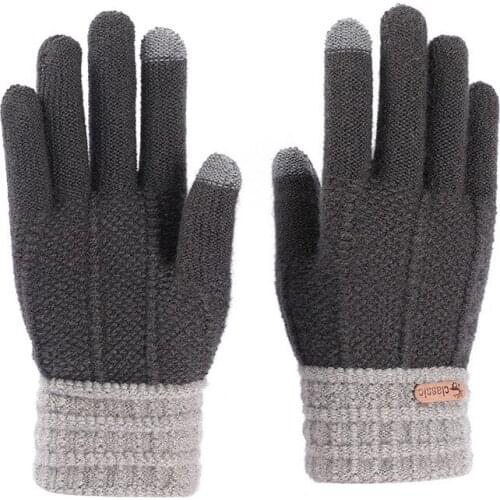 Winter Mens Gloves Knitted Thicken Full Finger Gloves Man Fashion Elastic Screen Touch Mittens