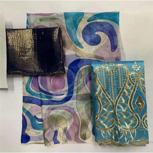 2+3+2 Yards Silk Fabric Fashion High Quality Embroidery Printing Silk Fabric 3 Piece Suit For Sewing Textile Material!LXF8921