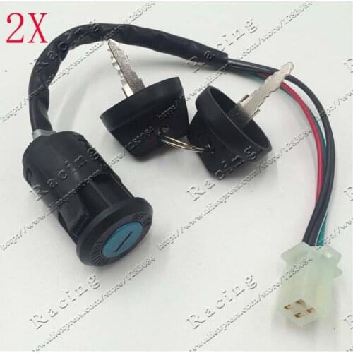 2PCS ATV Ignition Switch Lock Key with Dustproof Cap 4 wires Universal Motorcycle dirt bike pit bike