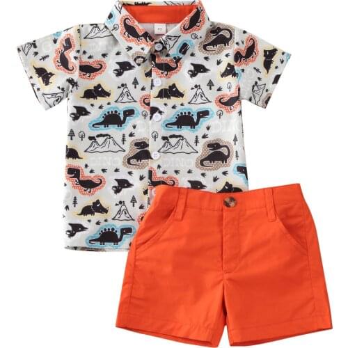2021 Boy summer clothes set /Turn-down collar blouse + shorts set / Asymmetical diansour