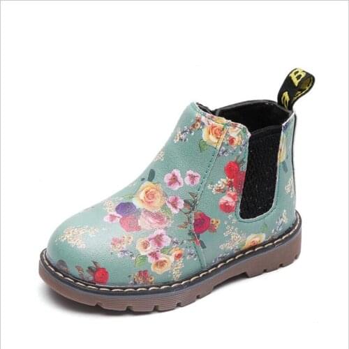 2021 new Korean kid shoes mini flower baby girl shoes sweet retro princess high Black boots Size EU21-36