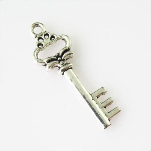 25 New Heart Flower Key Tibetan Silver Tone Charms Pendants 10.5x30.5mm