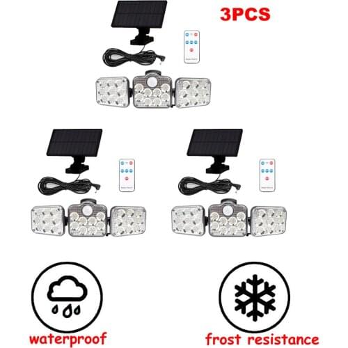 3pcs 138 led remote seperable Solar Light Outdoor Waterproof 3 Heads Roterende Motion Sensor Illumination Lamp Binnenplaats Deco