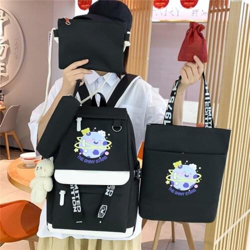 4 Pcs Sets Canvas Schoolbags For Teenage Girls Women Backpack School Kids Primary School Bag College Student Laptop Backpacks