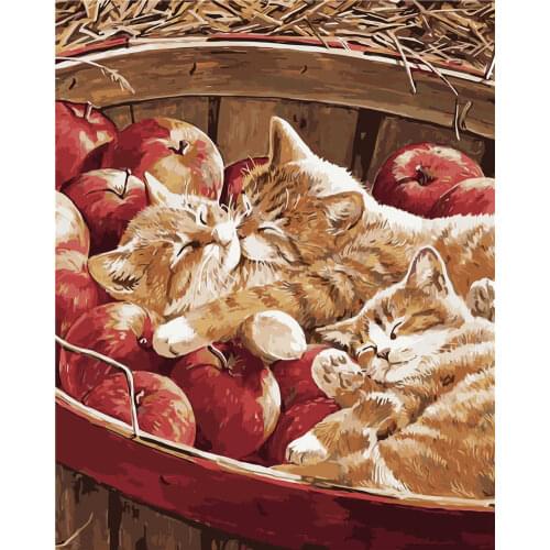 40*50 Painting By Numbers,DIY Handicrafts,Accept Customization,Handmade art painting,Cats in Apple basket,A Birthday Present