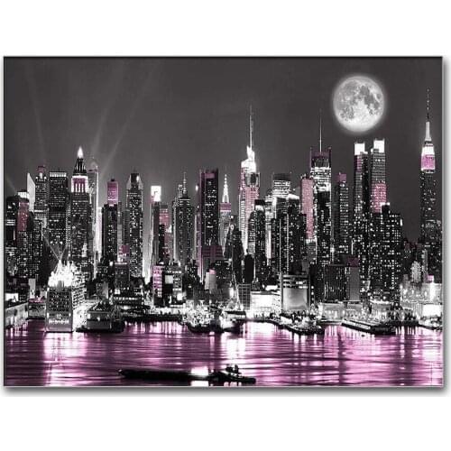 5D Diy City architecture night view Diamond Painting Full Round Square Drill Rhinestone Mosaic Wall Art Picture Home Decoration