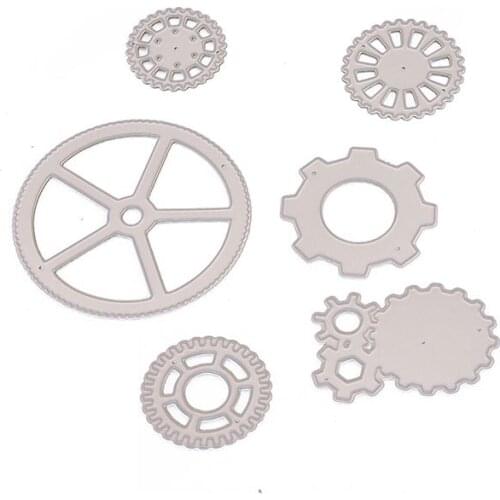 6PCS Gear Frame Metal Cutting Dies DIY Stencils Scrapbooking Embossing Paper Cards Template Photo Album Making Craft