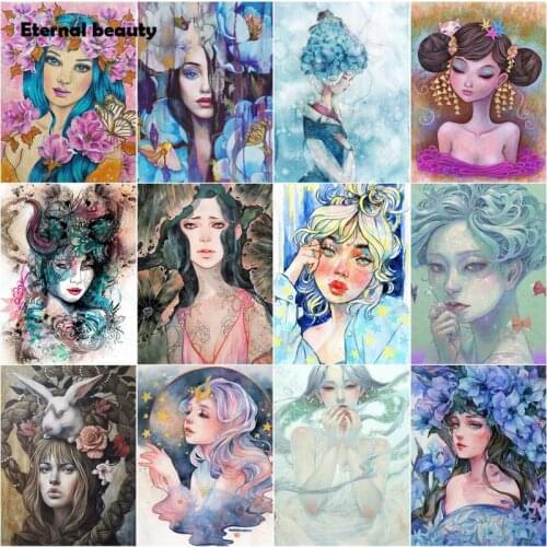 Diamond Painting Illustration Hand Painted Beautiful Girls Portrait Diamond Embroidery Full Round Drill Cross Stitch Kits Gift