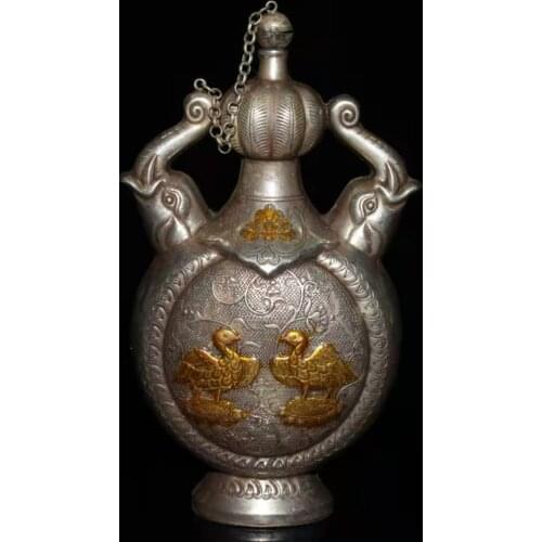 Antique Tibet silver snuff bottle,Crane,Hand carved crafts,Decoration,collection &Adornment,Free shipping