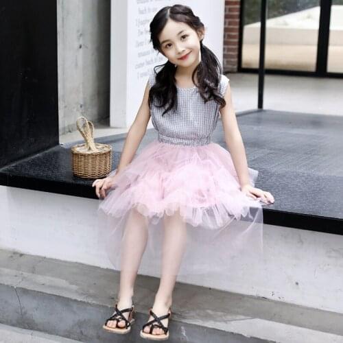 Bear Leader Girls Dress 2021 Summer Girls Princess dress Kids Clothes Plaid Sleeve top with Tutu Princess Dress For 4-13 Year