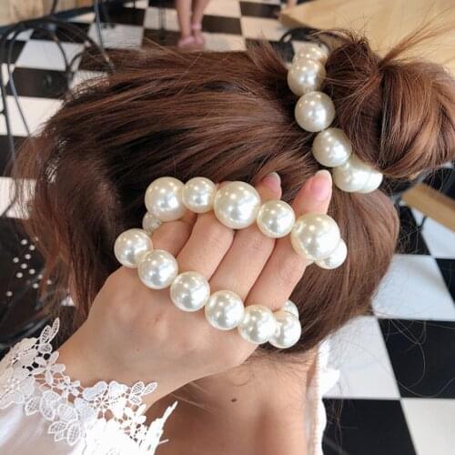 Big Pearl Hair Ring Korean Style Hairband Ponytail Holders Rubber Band Hair Ties Scrunchies Hair Accessories for Girls Women