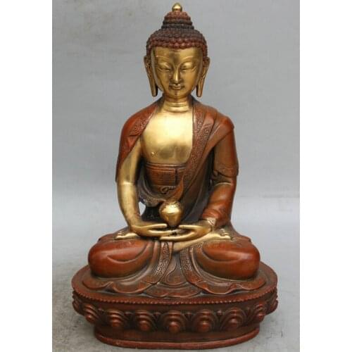 Fast shipping USPS to USA S2437 12" Tibetan Purple Bronze 24K Gold Gilt Shakyamuni Amitabha Buddha Bowl Statue