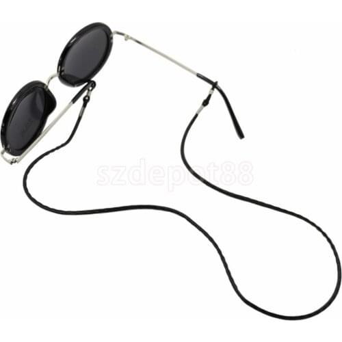 Black Leather Non-slip Eyeglasses Chain Holder Necklace Glasses Sunglasses Strap Reading Glasses Rope Ends Cord