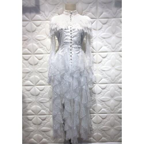 Designer E 8144 New white color multilayer irregular dress lace pearl decoration
