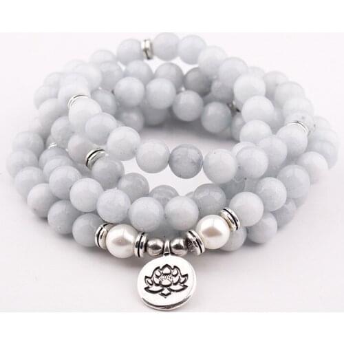 HFANCYW Beautiful 8mm Natural Stone 108 Beads Mala Beaded Wrist Bracelet Yoga Women Jewelry Necklace