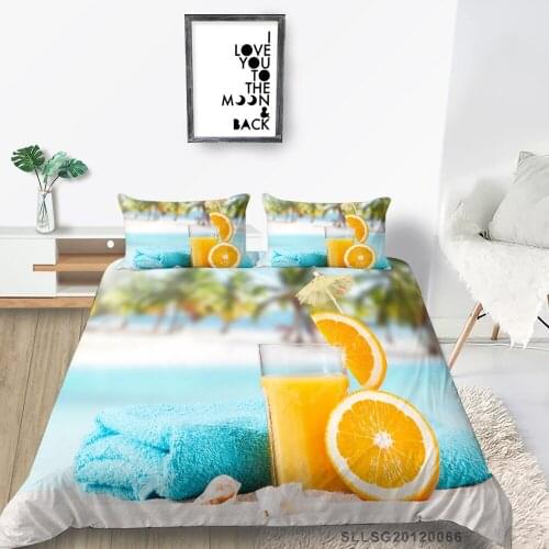 3D Seaside Bedding Set Hawaiian Style Fresh Orange Juice Duvet Cover King Queen Single Twin Full Double Bed Set Coconut Trees