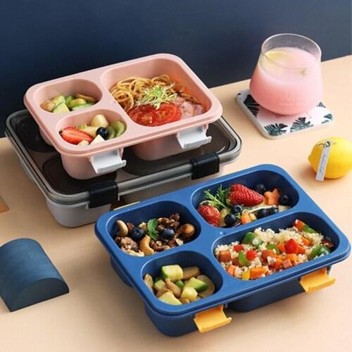 1250ml 4 Grids Camping Travel Lunch Box Square Large-capacity Office Lunch Box Portable Sealed Dinner Food Box with Tableware