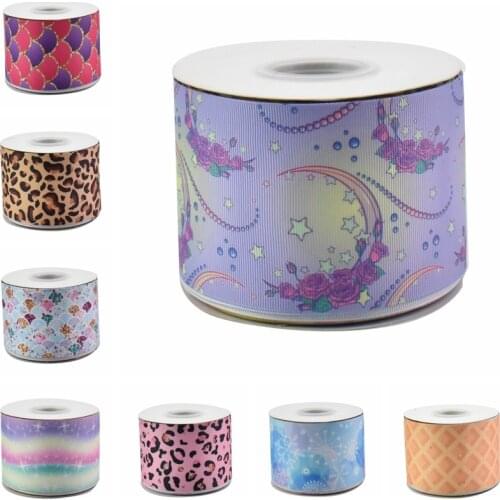 HSD Ribbon free shipping 3" 75mm heat transfer printed Denim fabric series Grosgrain Ribbon 50Yards per Roll