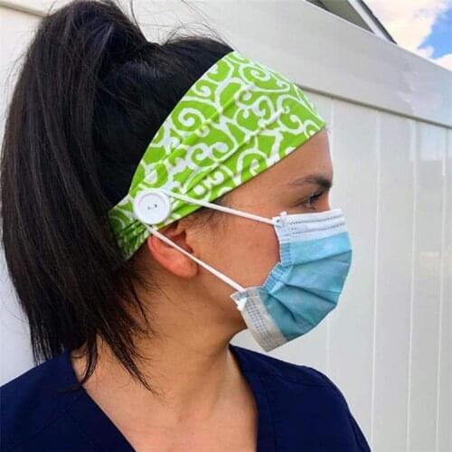 Fashion Women Men Printed Headband with Buttons Unisex Outdoor Sports Knitted Wide Elastic Head Strap