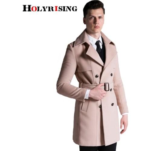 Fashion Men Wool Coat Spring Mens Overcoat Woolen Coat Business Outwear Beige Pea Green Black Plus Szie S-6XL#18248-5Holyrising