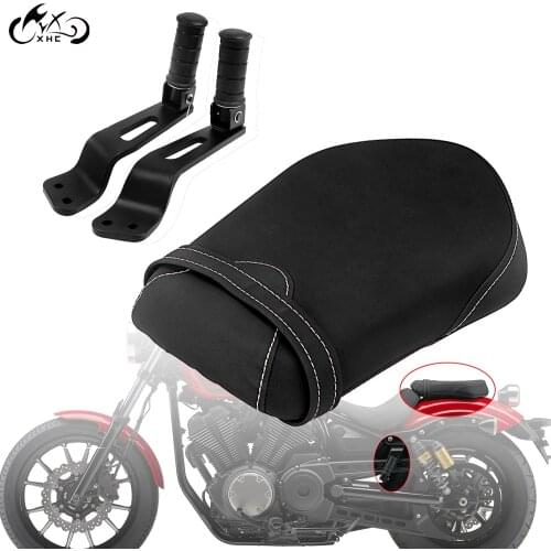 Motorcycle Black Synthetic Leather Passenger Pillion Seat Rear Foot Peg For Yamaha Star Bolt XV950 Bolt XVS950 2014-2016