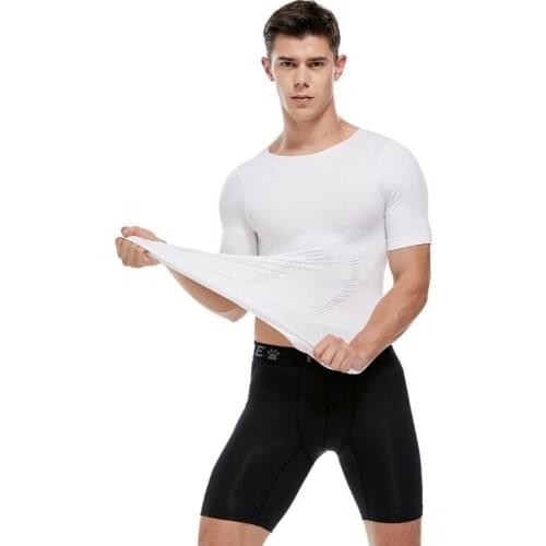Mens Seamless Sports Fitness Tight-fitting Plastic Top Short-sleeved Sweat-absorbent Breathable Belly Restraint Belly Corset