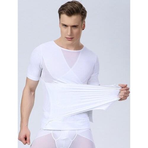 Mens short-sleeved thin girly abdomen corset vest shaping clothes tight underwear slimming waist fat burning body shapers 042
