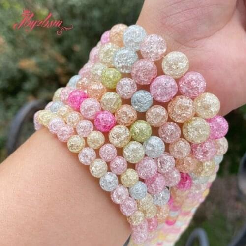 Natural Round Rock Crystal Quartz Cracked Multicolor Loose Spacer Stone Beads for DIY Necklace Bracelet Rings Jewelry Making "