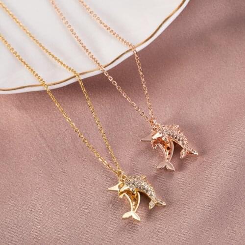 Fashion Dolphin Crystal Pendant Necklace For Women Girls Animal Charms Rhinestone Stainless steel Choker Jewelry Party Gifts