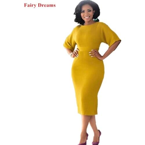 Womens African Pencil Dress Elegant Office Ladies Fashion Soild Midi Dresses Summer Plus Size Clothing Vestidos De Festas