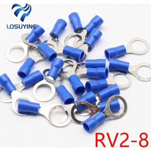 RV2-8 Blue Ring insulated terminal Cable Wire Connector 100PCS/Pack suit 1.5-2.5mm cable Electrical Crimp Terminal RV2.5-8 RV