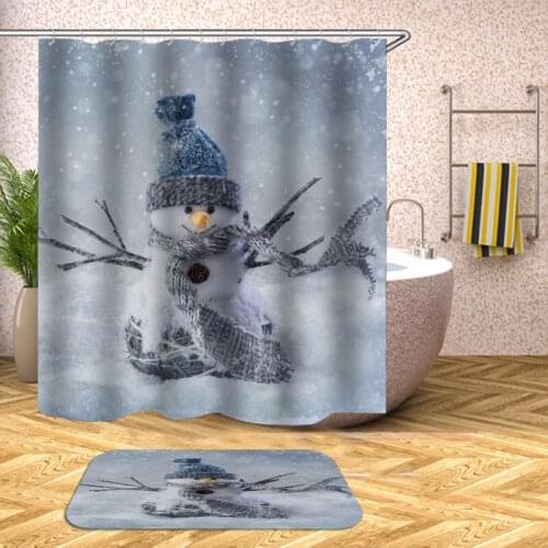 Snowman printing Shower Curtain Bath Screen Waterproof Product Bathroom Decorative Hook