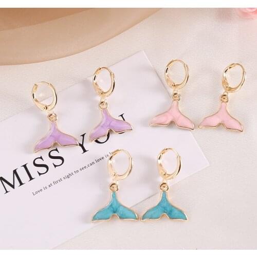 New hot mermaid tail earrings for women fashion blue fish tail pendant earrings elegant dinner jewelry korean fashion 2020