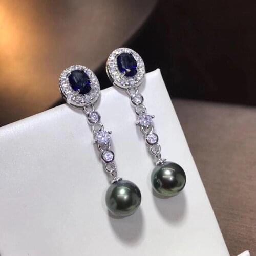 D513 Pearl Earrings Fine Jewery 925 Sterling Silver Round 8-9mm Nature Fresh Water Peacock Green Black Pearls Drop Earrigns