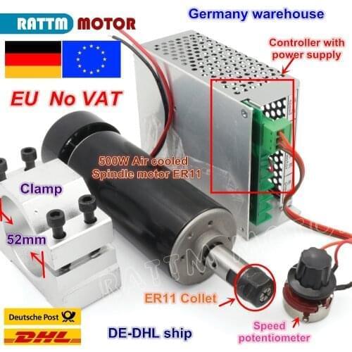 【EU ship】 Air cooled 0.5kw Air cooled spindle ER11 chuck CNC 500W Spindle Motor + Power Supply speed governor For DIY CNC ROUER