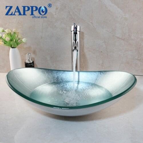 ZAPPO Bathroom Solid Tempered Glass Basin Chrome Finishe Tap Bathroom Sink Washbasin Bath Brass Set Faucet Mixer Taps Green