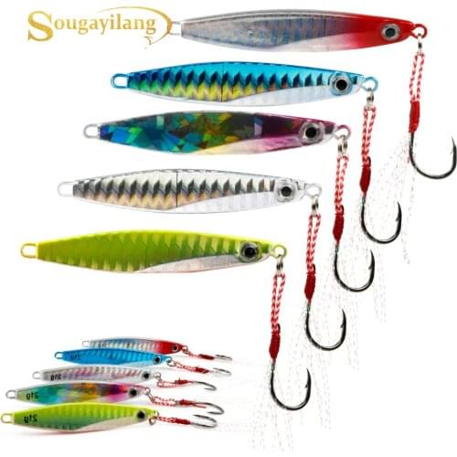 Sougayilang 5pcs Metal Fishing Lures lifelike Eyes Single Hook Laser Body Artificial Bait Jigging Hard Lures Fishing Tacking