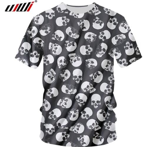 UJWI Man Loose Sports O Neck Tshirt 3D Mini Skulls Punk Rock Mens Tee Shirt Printed Oversized Funny Casual T-shirt 6XL