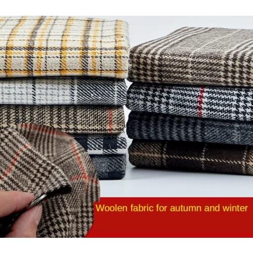 Thicken Plaid Fabric Imitation Woolen Cloth for Coat British Style Skirt Grid Brocade Sewing Brown Black and White Tartan DIY