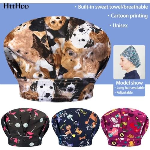 Female Chef Uniform Accessories Printing Canteen Restaurant Hotel Cooking Hat Pet Care Veterinarian Cleaning Medical Surgery Cap