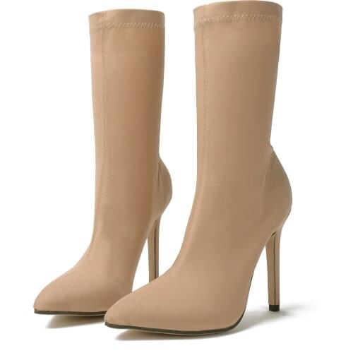 Botas mujer brown black pink sock ankle boots for woman sexy thin high heels stretch Elastic western cowgirl boots femme