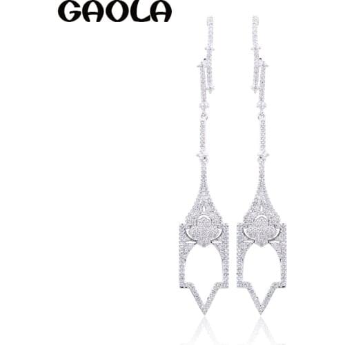GAOLA New Women Long Dangle Earring Fashion Flower Cubic Zirconia Earrings GLE5177Y