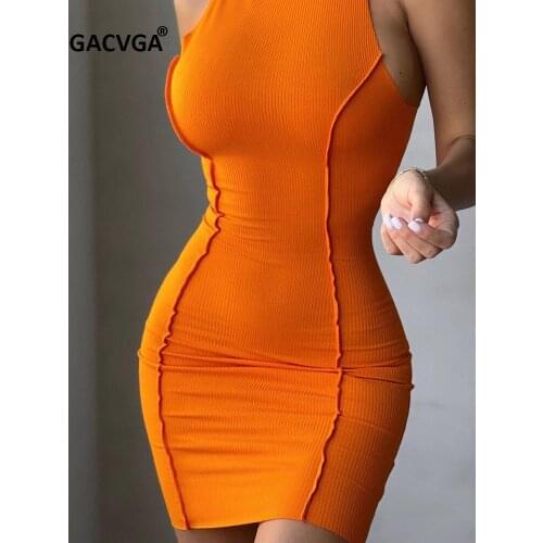 GACVGA 2021 Sleeveless Backless Mini Sexy Dress Summer White Black T Shirt Dress For Women Casual Ribbed Bodycon Tank