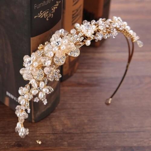 Vintage Women Crystal Pearl Hairband Butterfly Flower Tiara Elegant Wedding Party Jewelry Girl Hair Accessories Bride Crowns
